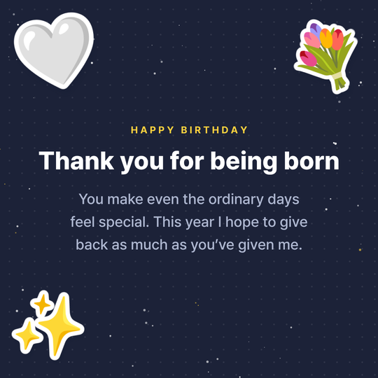 Heartfelt birthday message image (night sky background)