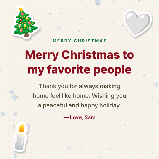 Christmas greeting image for family (snow background)