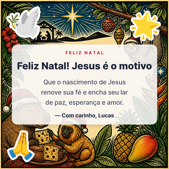 Mensagem de Natal evangélica em imagem (bichos do Brasil ilustrados)